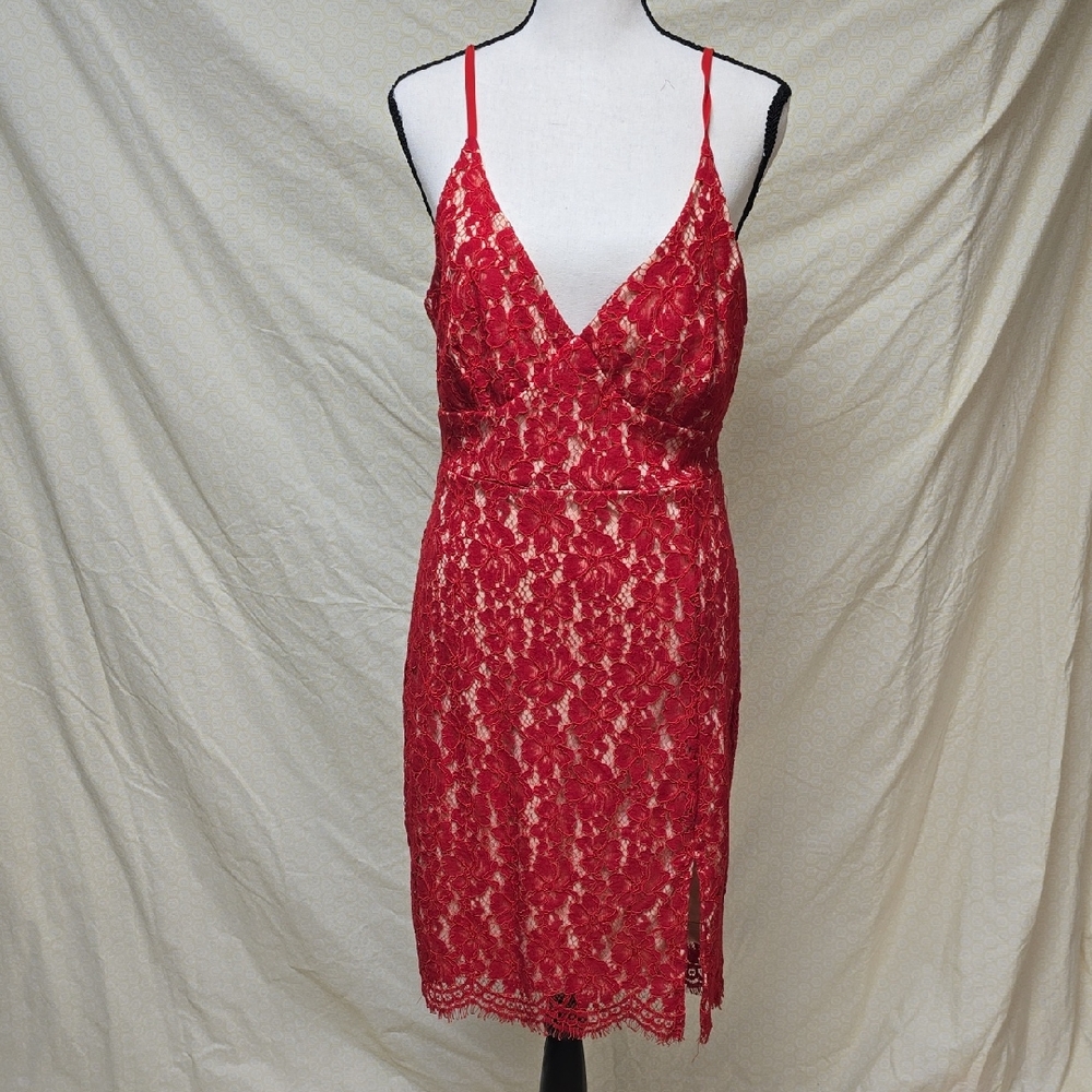Chic Red Lace Dress with Spaghetti Straps